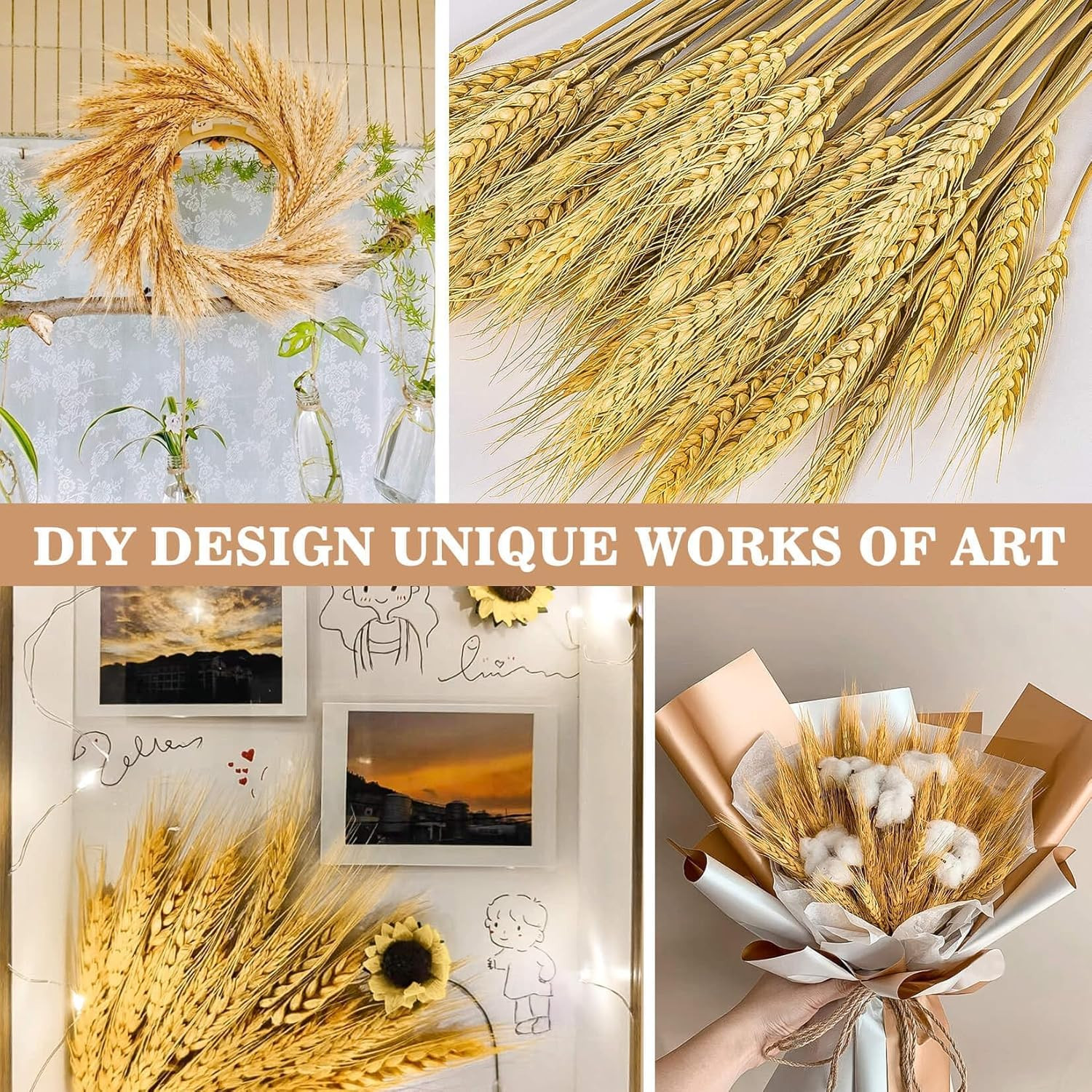 100 Stems Dried Wheat Stalks for Decor – Sheaves Grass Natural Bunch Flowers Hom