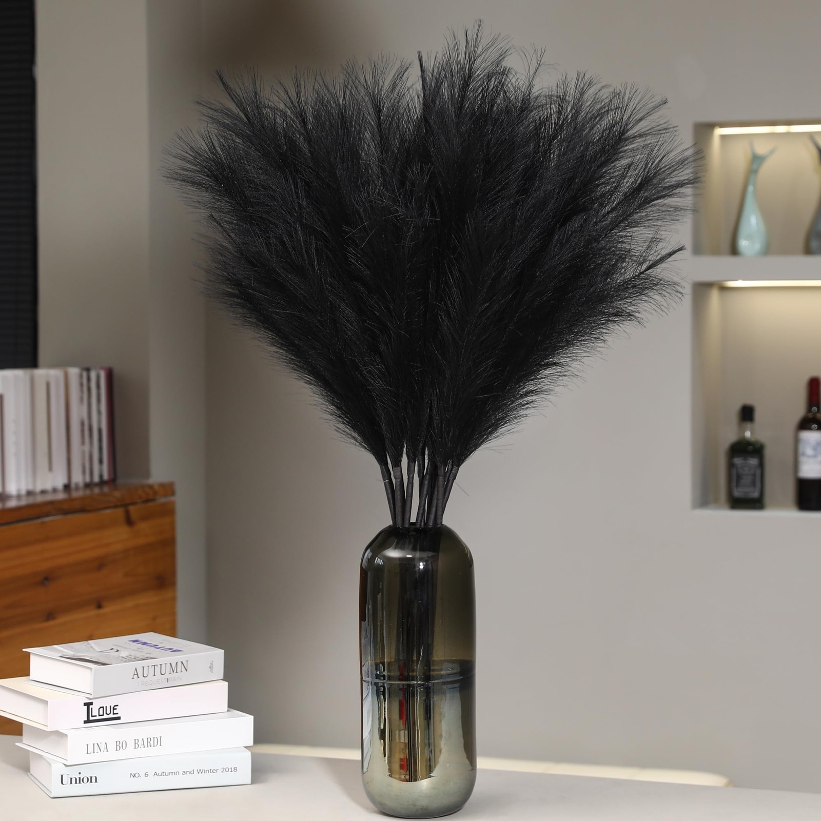 9 Stems Black Pampas Grass – 38 Inch Tall Faux Pompous Grass Decor, Long Arti…
