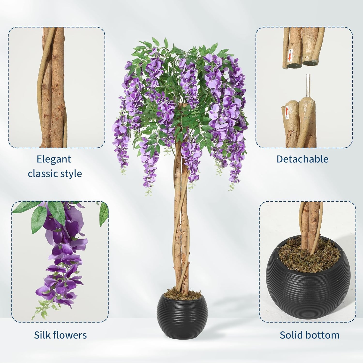 4FT Artificial Purple Blossom Tree LifelikeTree with Mossy Boughs Faux Plant