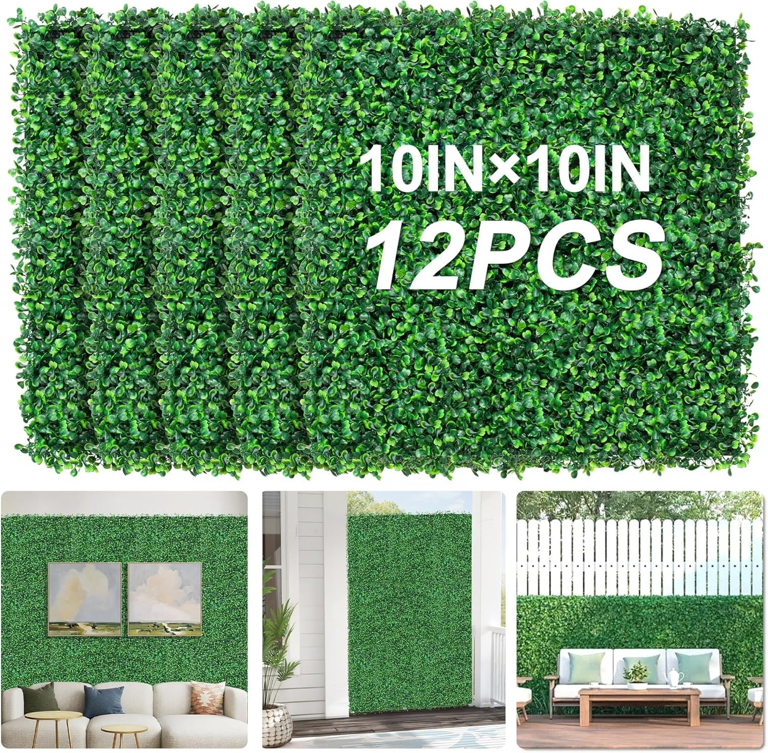 Grass Wall Panels 10″ X 10″ 12Pcs Greenery Backdrop, Artificial Green Grass B…