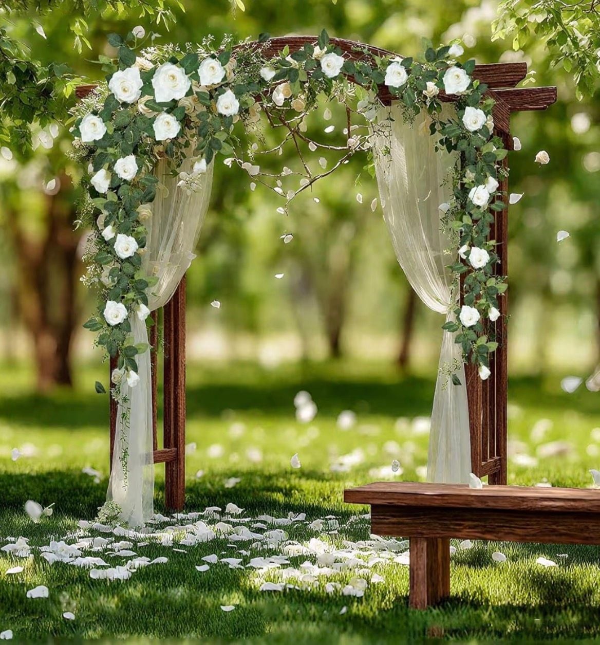 5-Pack Artificial White Rose Garland 32.5ft – Hanging Silk Flower Vines for Wedd