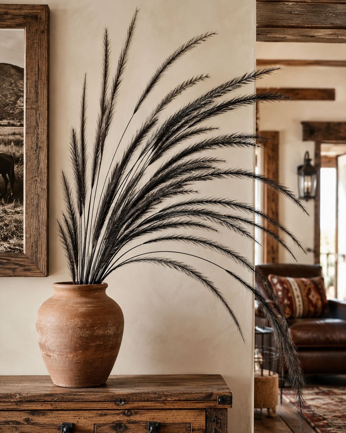 Black Pampas Grass Stems, 16 Artificial Wispy Faux Grass Stems, 31 Inch Tall Mod