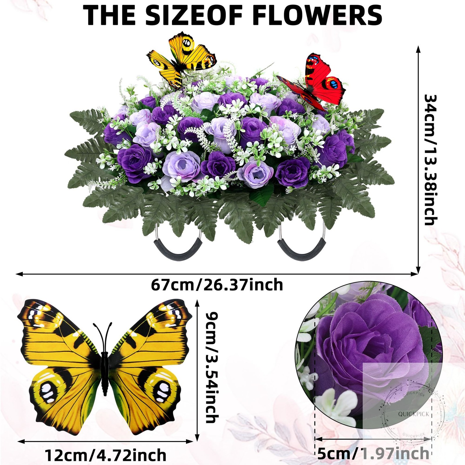 Artificial Cemetery Flowers for Grave,Large Headstone Flower Saddle Realistic