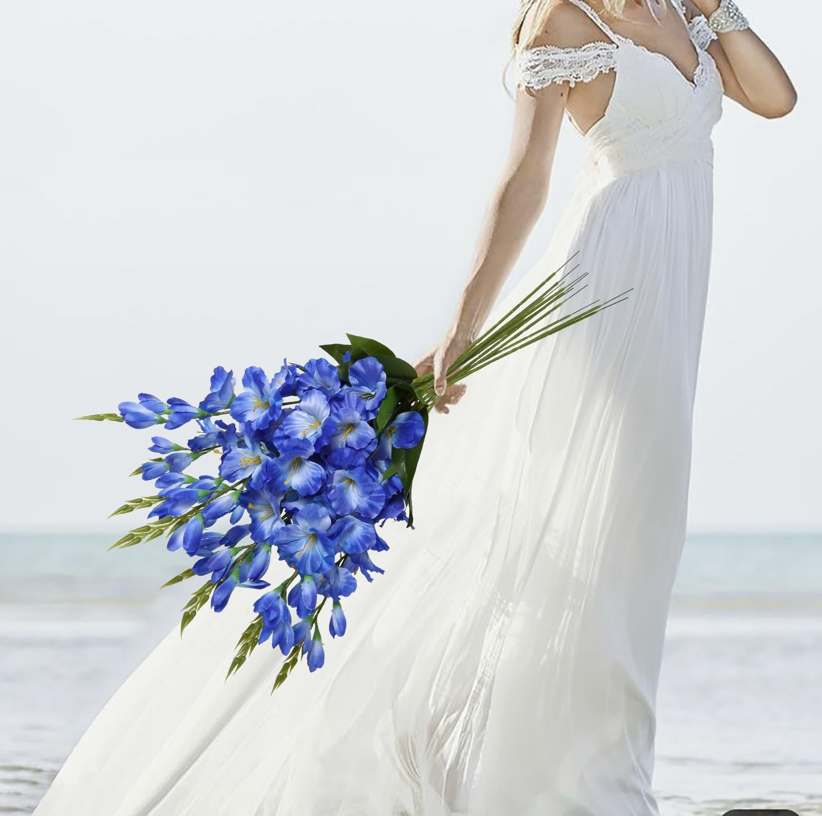 Royal Blue Gladiolus Artificial Flowers 10PCS 30in Silk Fake Gladiolus Flower…