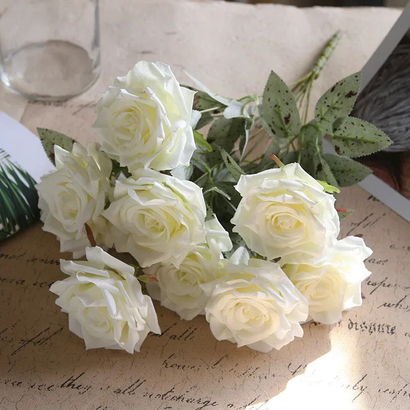New 9 Heads Artificial Rose Bouquet for Wedding Valentine’S Day Gift Decoration