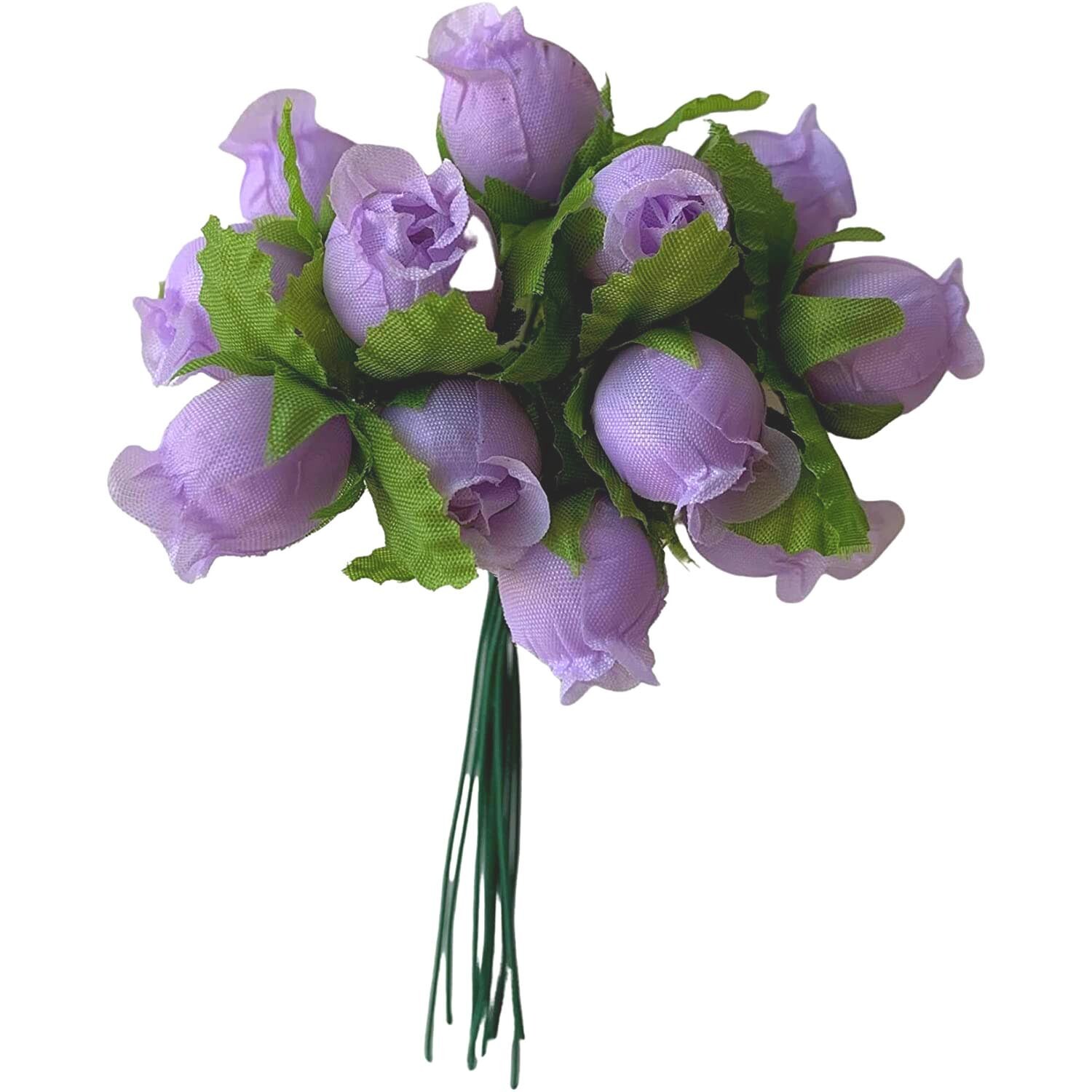 Lavender Artificial Silk Flower Roses – 12 Mini Bouquet of 12 Rosebuds 144 Total