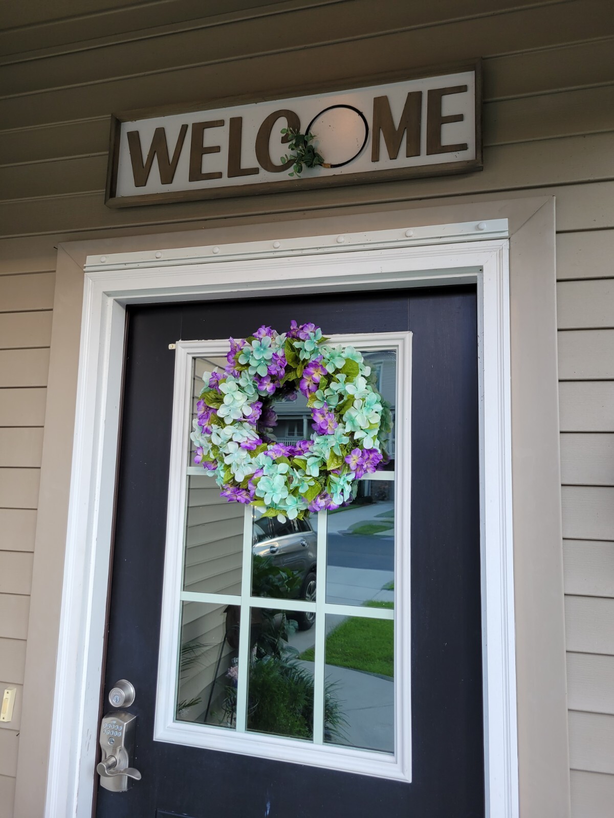 FLORAL one of a kind WREATH flowers Decor Front Door 16″ new green Hydrangeas