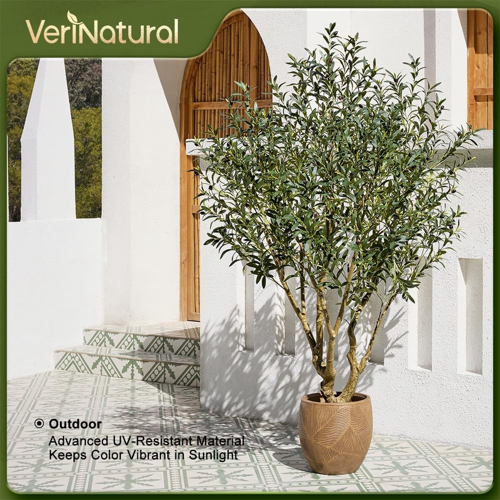 Olive Tree Artificial Indoor 7ft – Large Fake Plants – Realistic Faux Olive T…