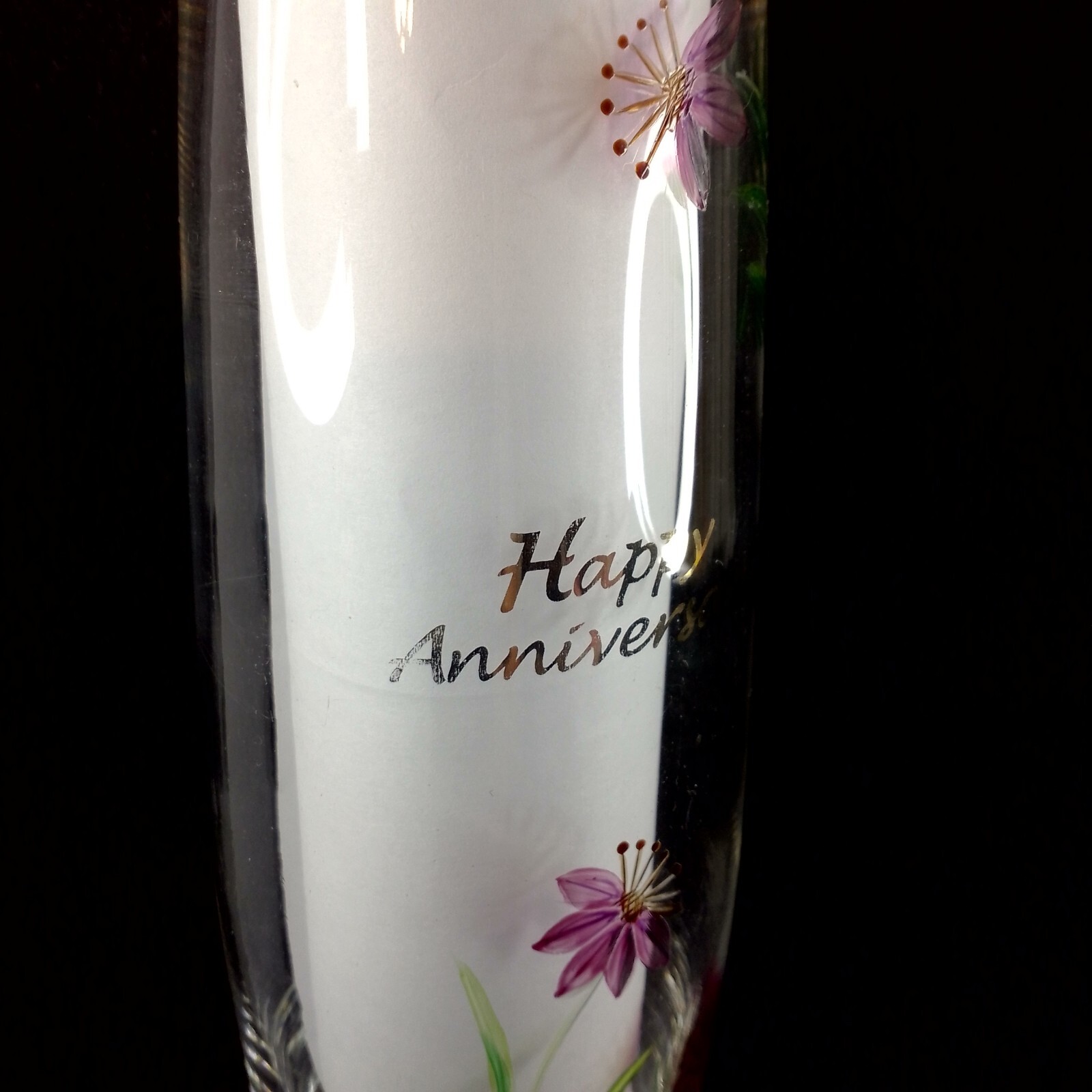 Happy Anniversary Vace Hand painted Purple Flowers Gift Home Decor A18-2059
