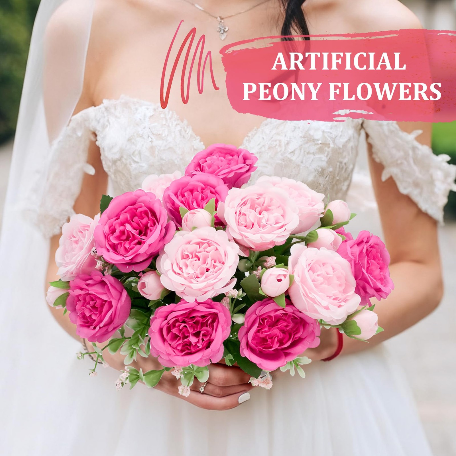 2 PCS Large Rose Pink Silk Fake Peonies Artificial Flowers Wedding Bouquet