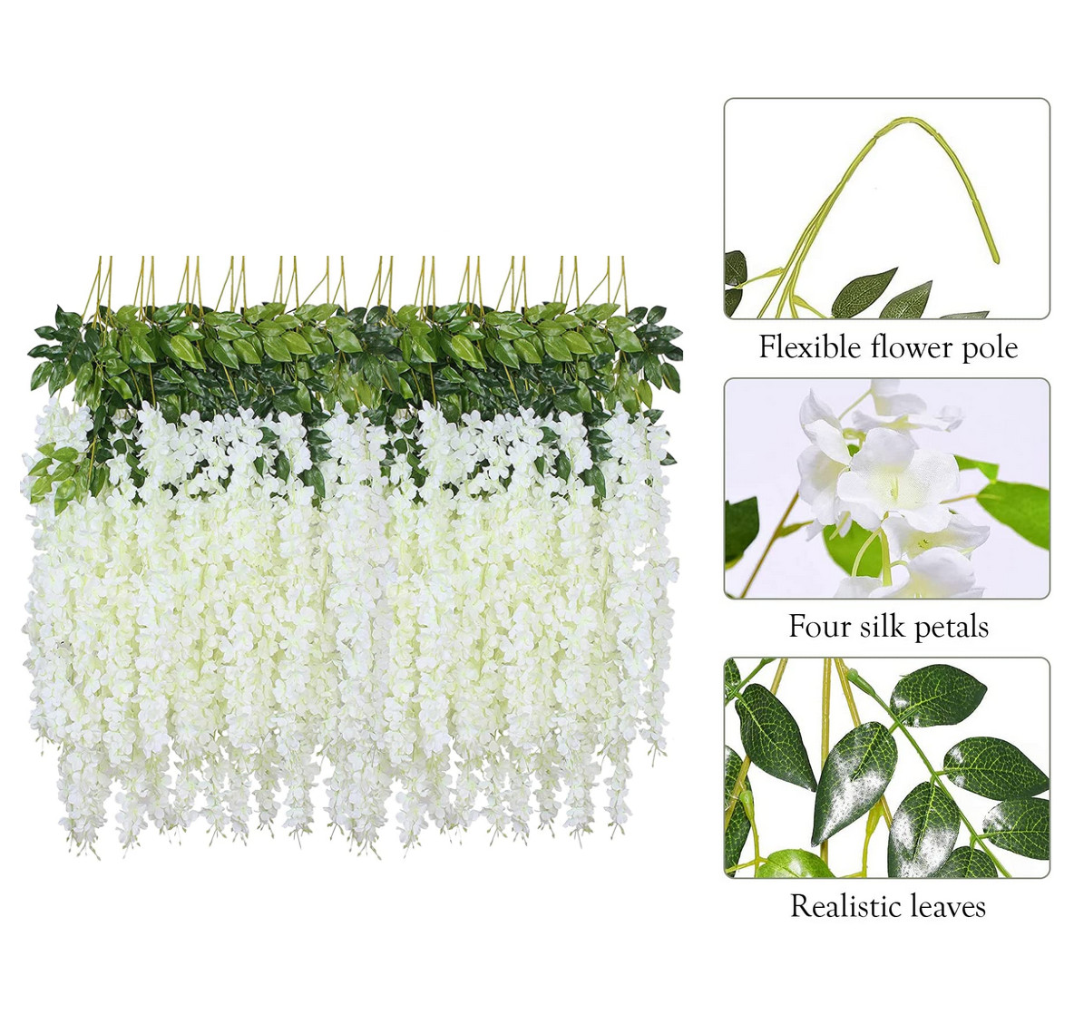 12/24 Pack Artificial Fake Wisteria Vine Ratta Hanging Garland Home Party Decor
