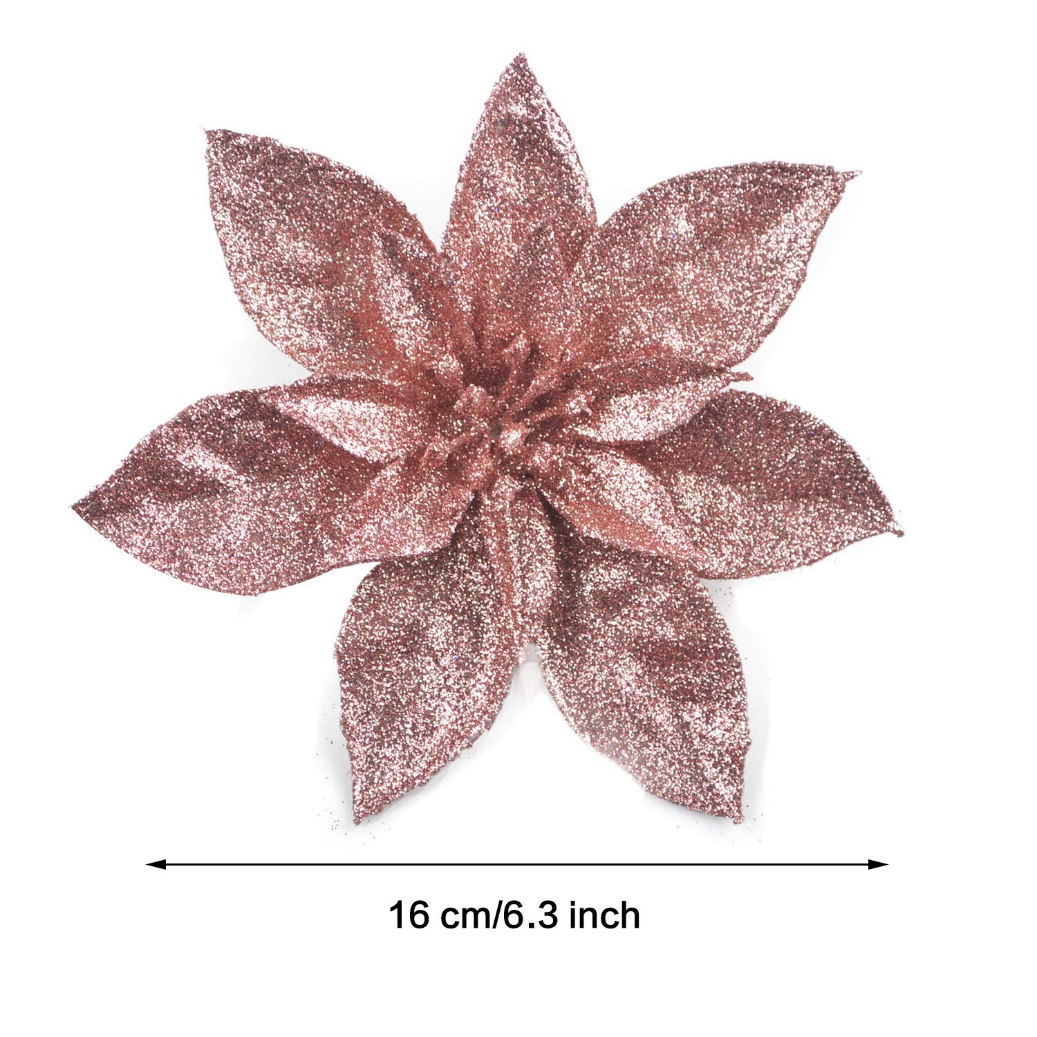 GL-Turelfies 12 Pcs Glitter Christmas Flowers(16cm/6.3’’) with 12 Pcs Clips A…