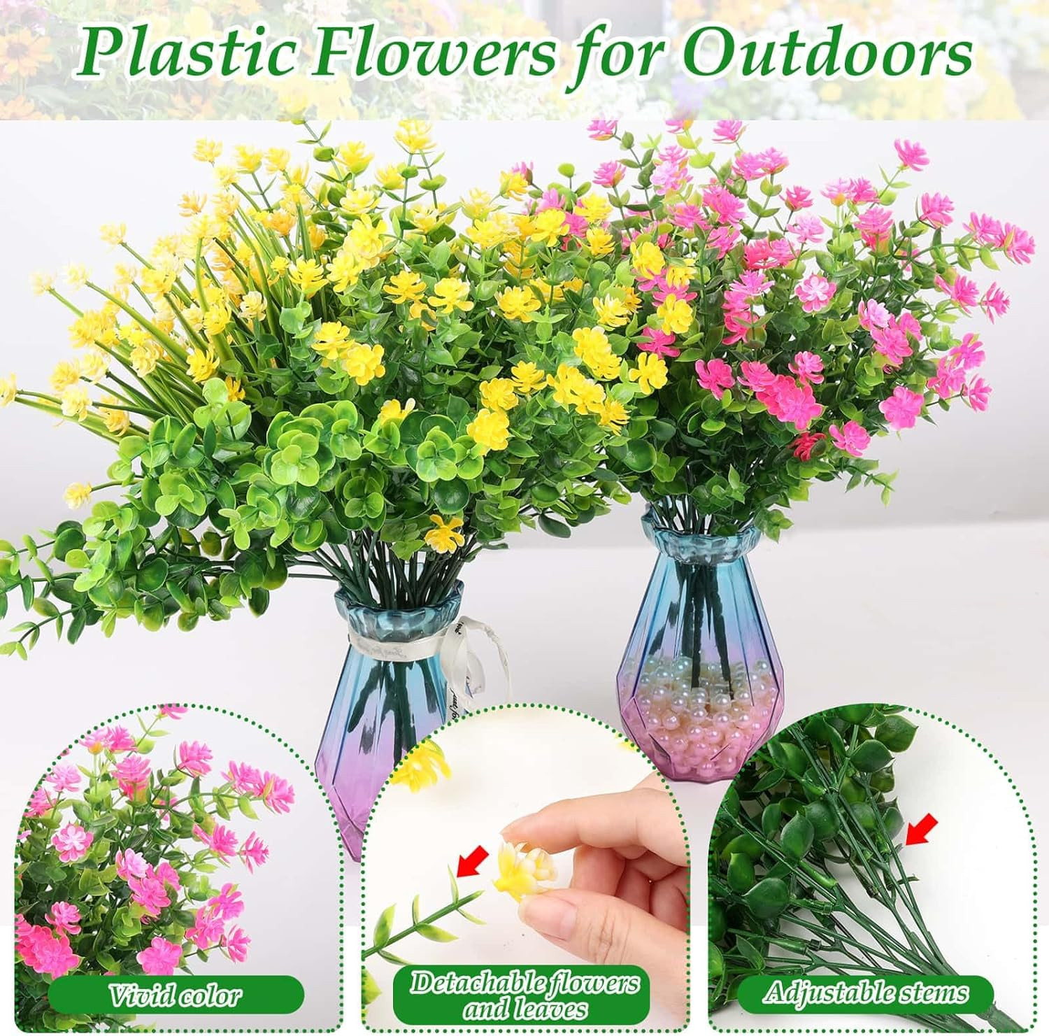 20 Bundles Realistic Artificial Flowers for Outdoors, UV Resistant No Fade Fake