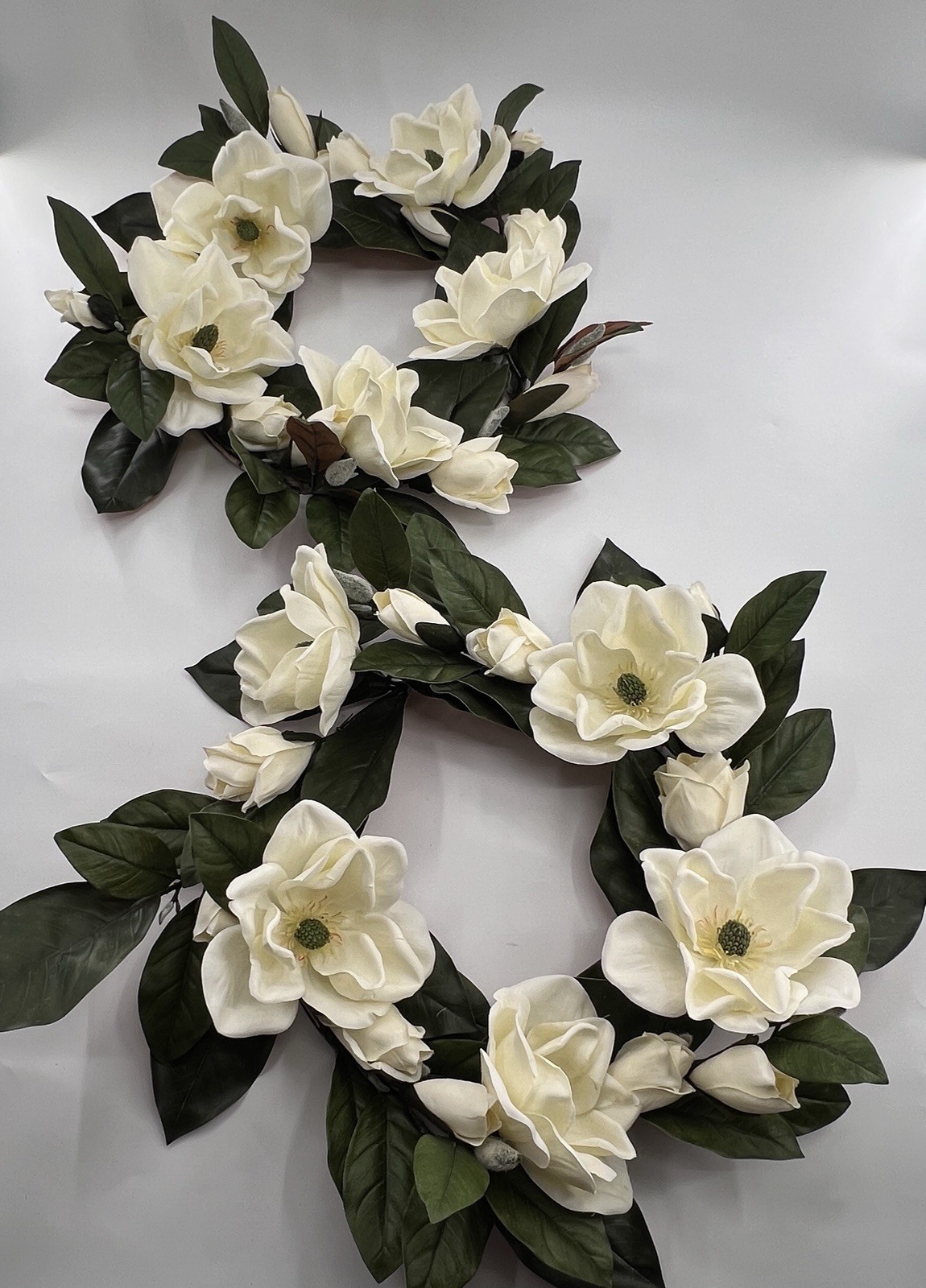 2 Magnolia Flower Wreaths 15” Artificial Hang On Door Decor Spring All Year
