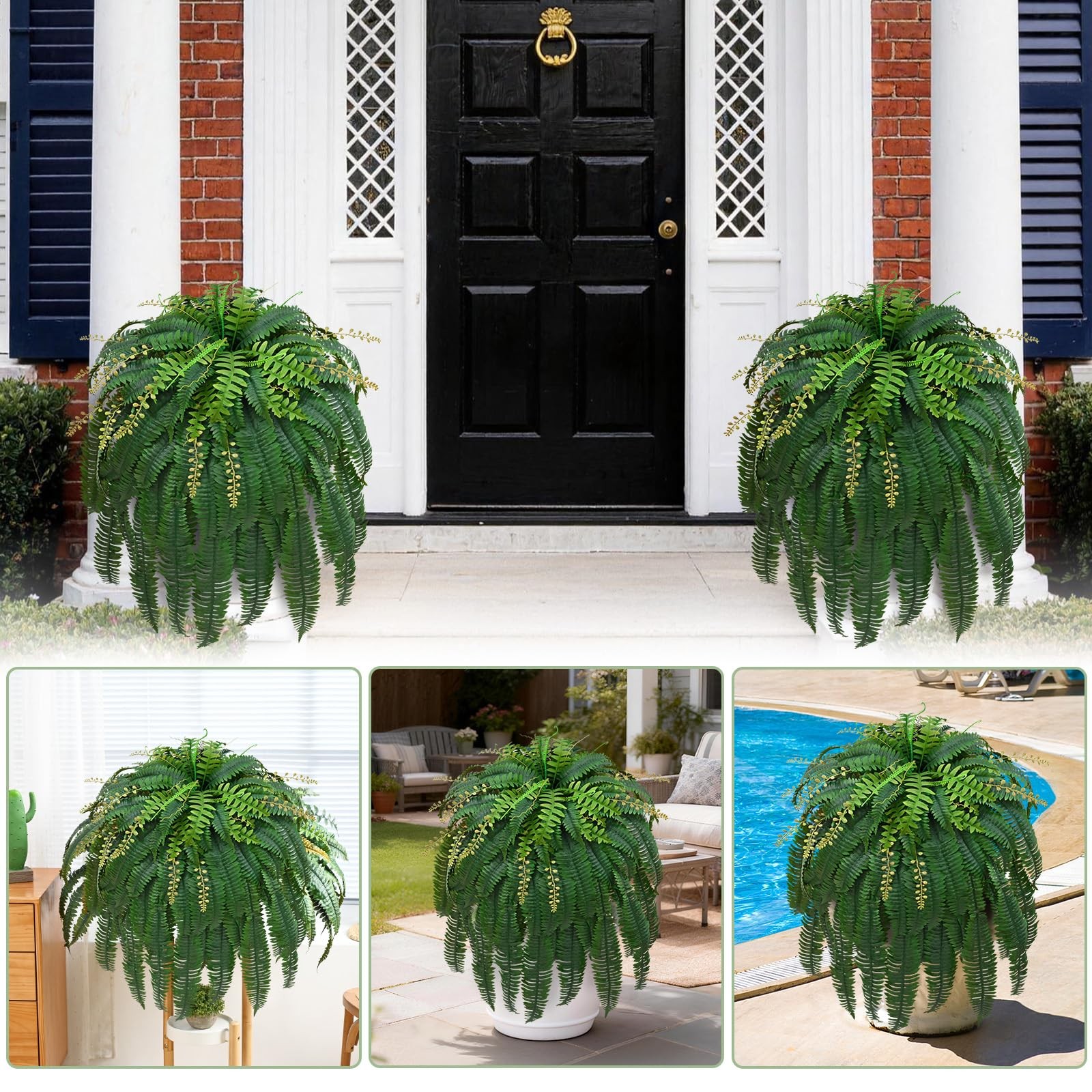 2Pcs 67″ Fake Ferns Large Artificial Ferns Plants for Outdoor