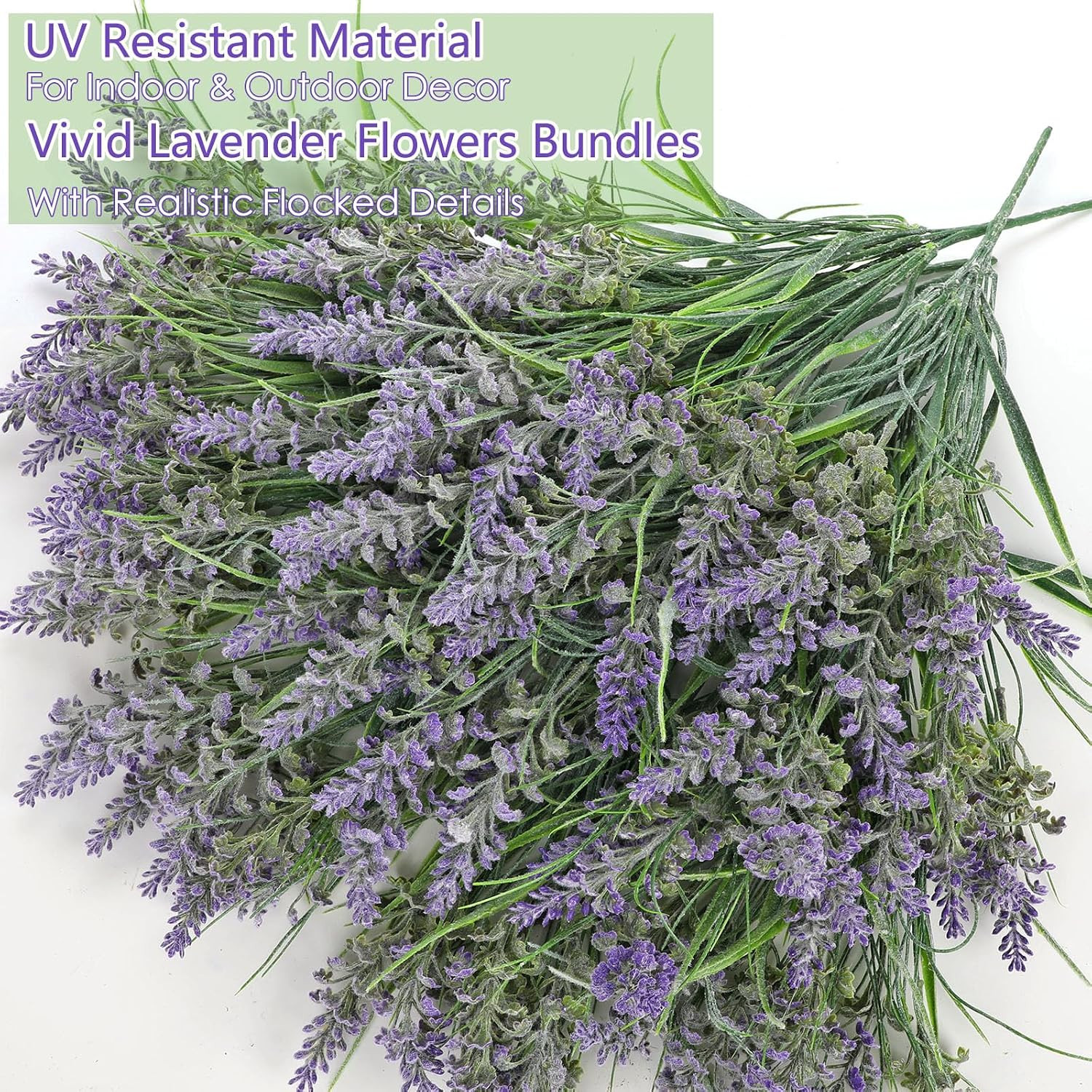 17.7″ UV Resistant Faux Lavender Flowers – 12 Bundles for Indoor & Outdoor Decor