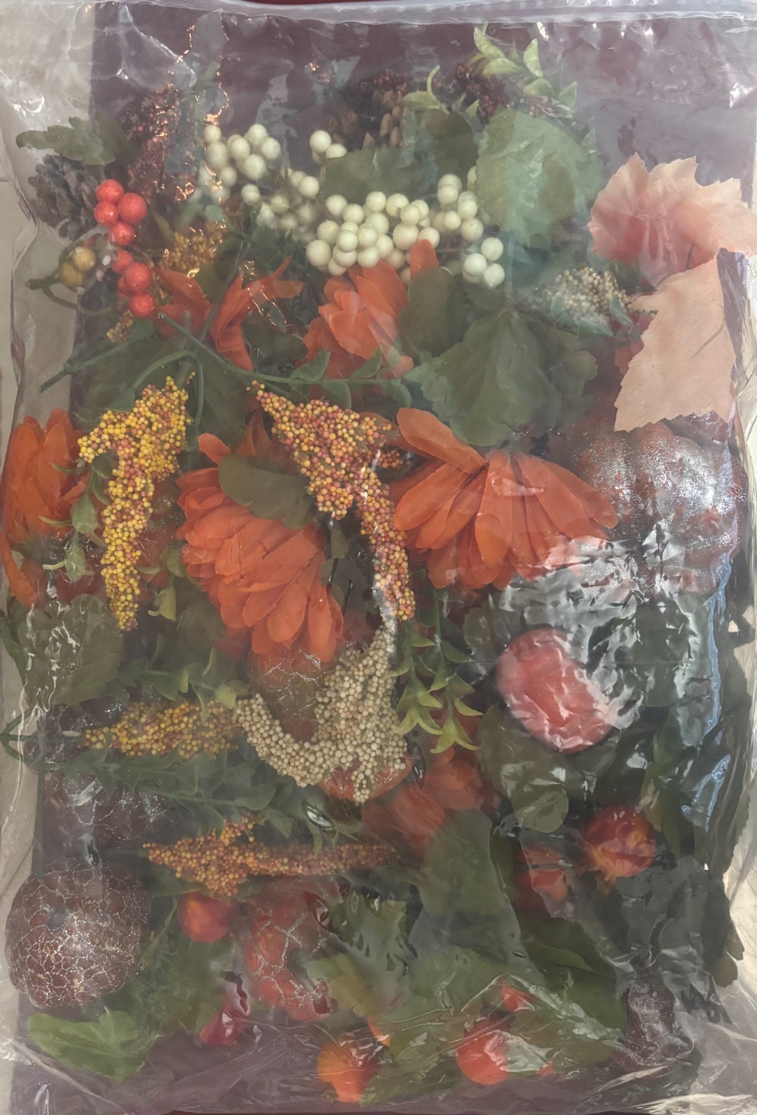 Bag of Assorted Artificial Fall Floral Harvest Leaves, Flowers & Gourds