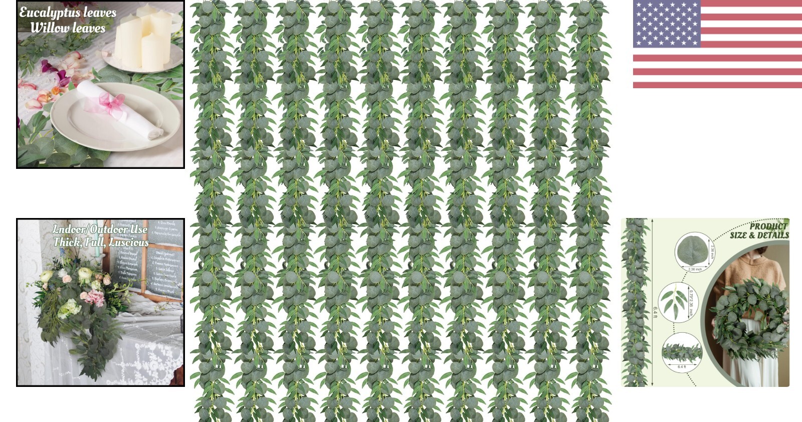 Artificial Eucalyptus Garland with Willow Leaves – 10 Pack – 6.4 Feet – Weddi…
