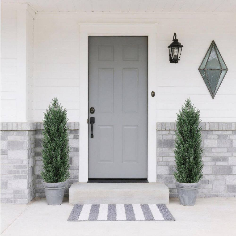 2-Piece 4 Ft. Artificial Cedar Tree Triangular Pines for Garden in Pot