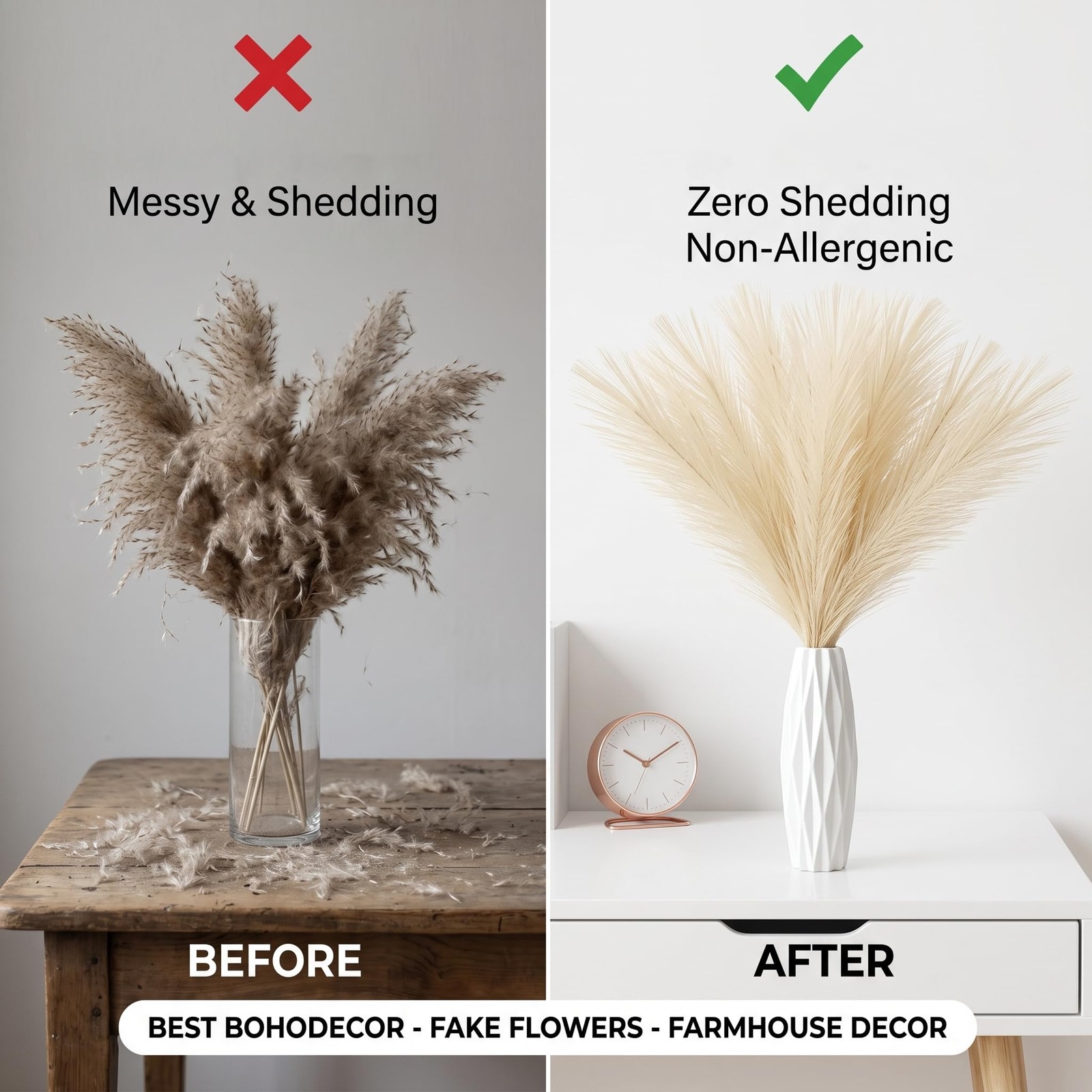 30PCS Artificial Pampas Grass Decor, 21.7″ Small Faux Pampas Grass No Sheddin…