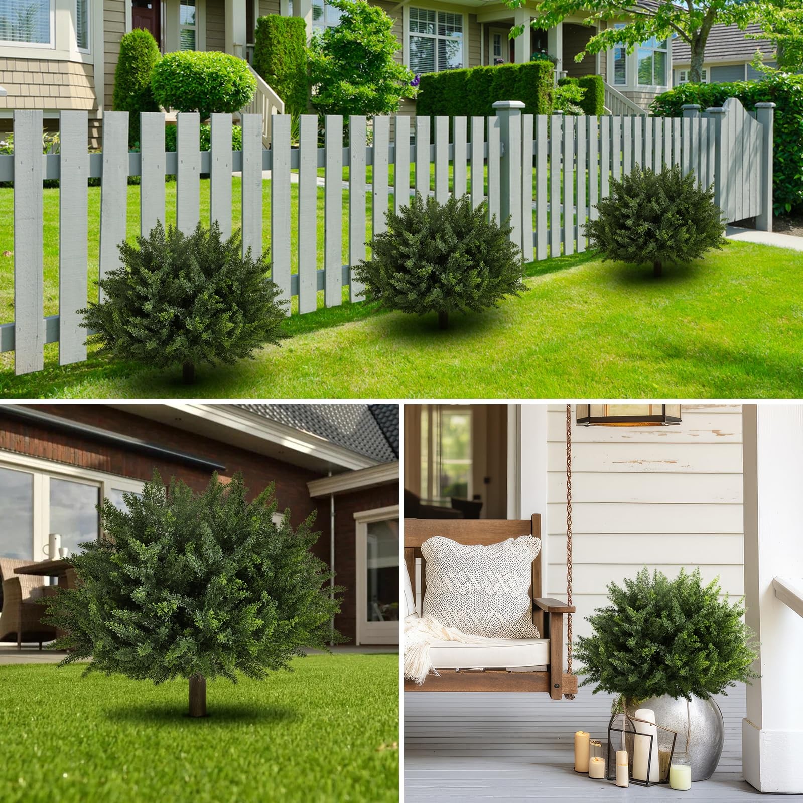 23.6Inch Artificial Cedar Topiary, Outdoor 2 Pack UV Resistant Faux Evergreen…