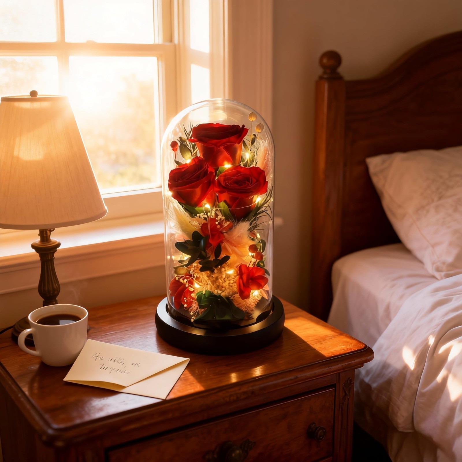 Preserved Red Rose in Glass Dome with LED Lights – Forever Eternal Real Rose …