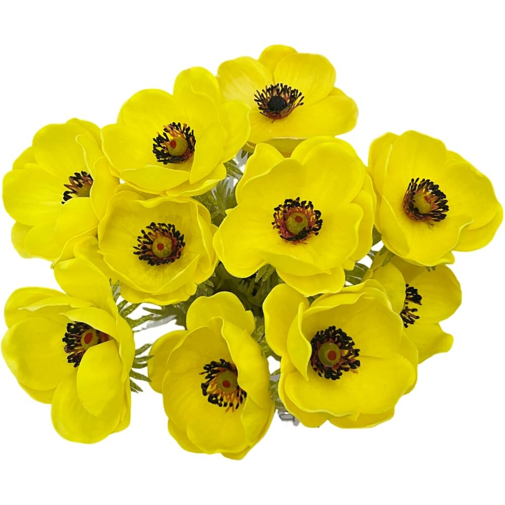 5 PCS Yellow Artificial Real Touch PU Anemone Flower Bouquet Room Home Decor