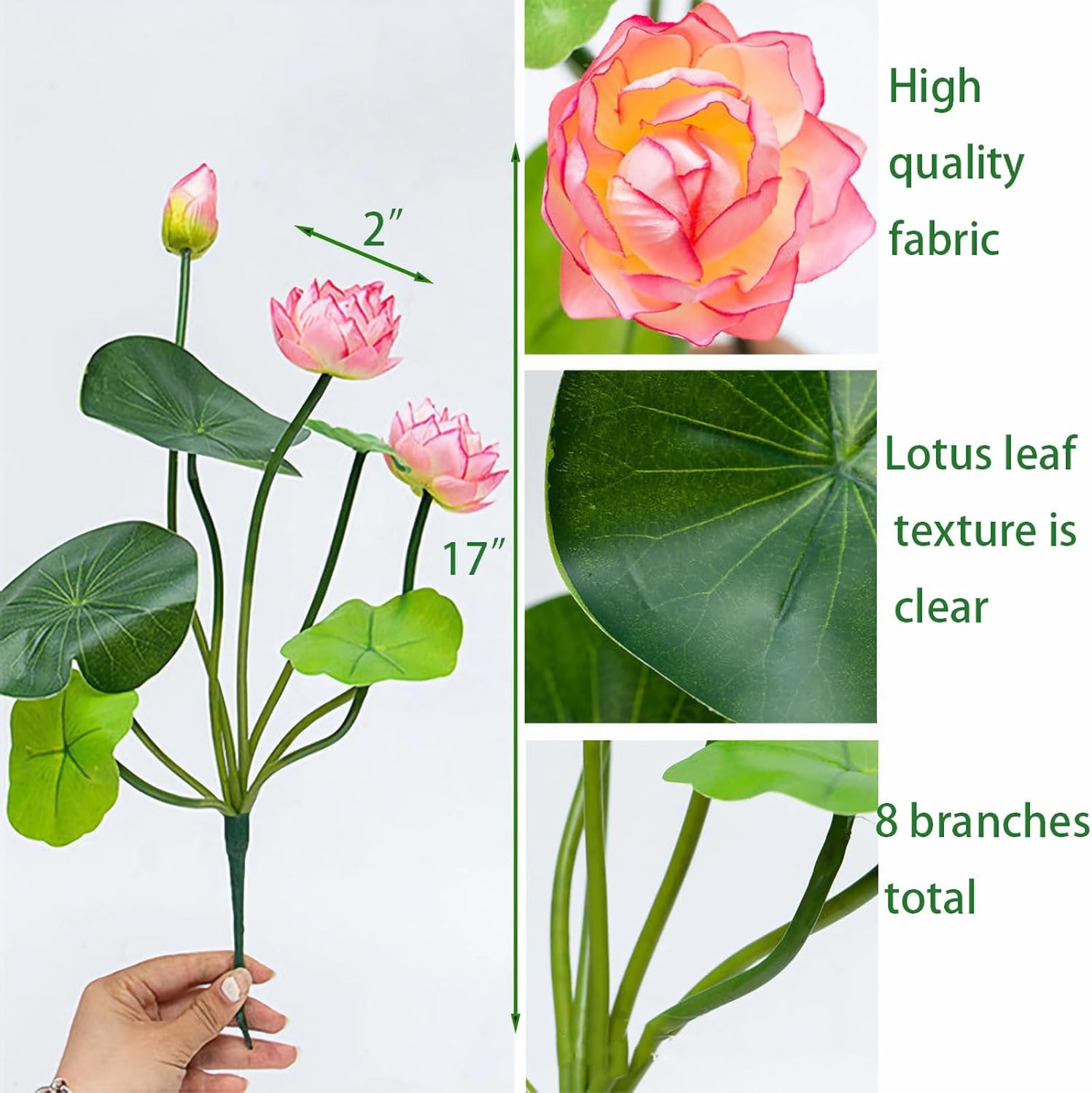 2pcs Artificial Lotus Flowers with Leaves 17″ Mini Pink Fake Water Lily Bouquets