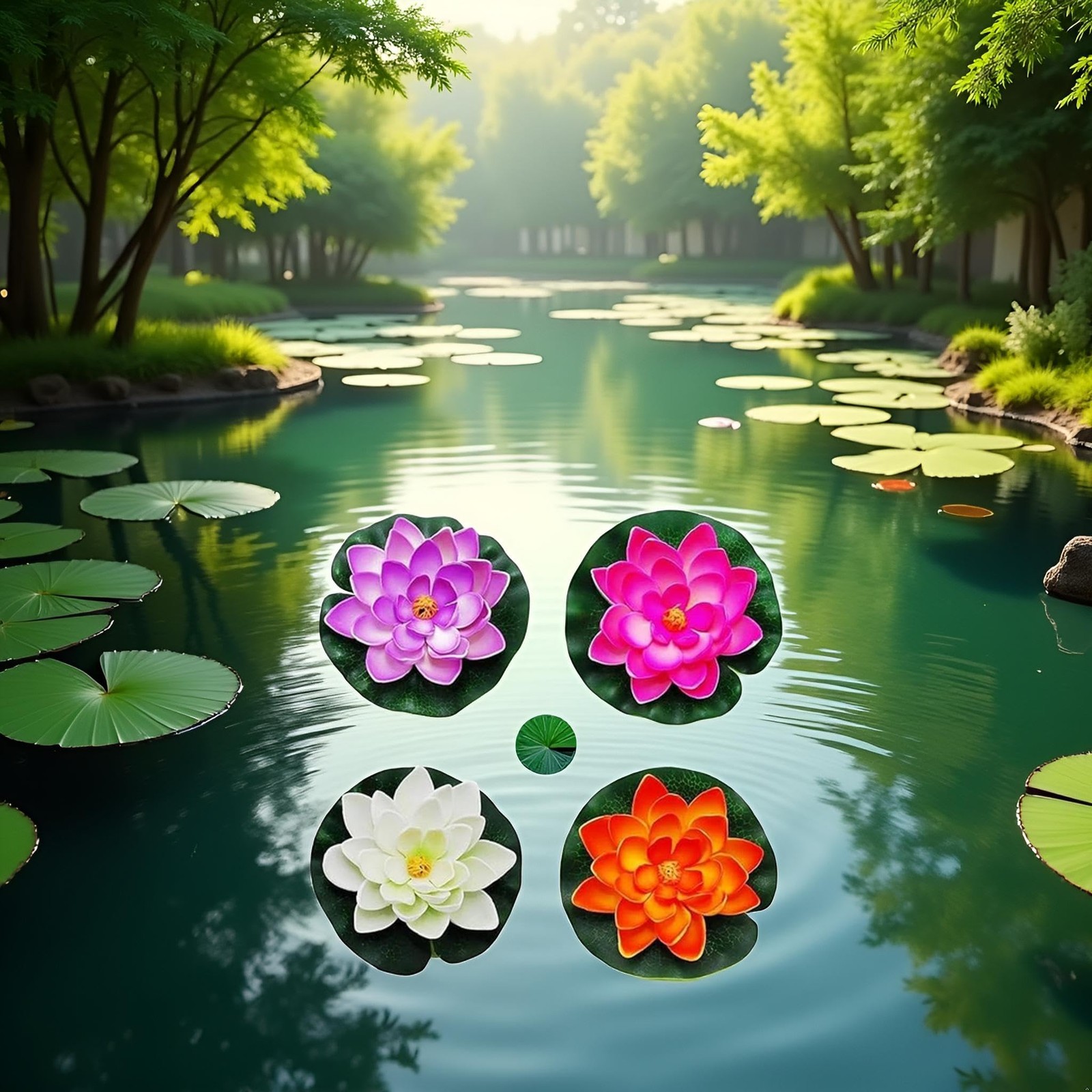 4 Pcs Artificial Water Lily Foam Lotus Flower Pond Decor for Pond Patio Garde…