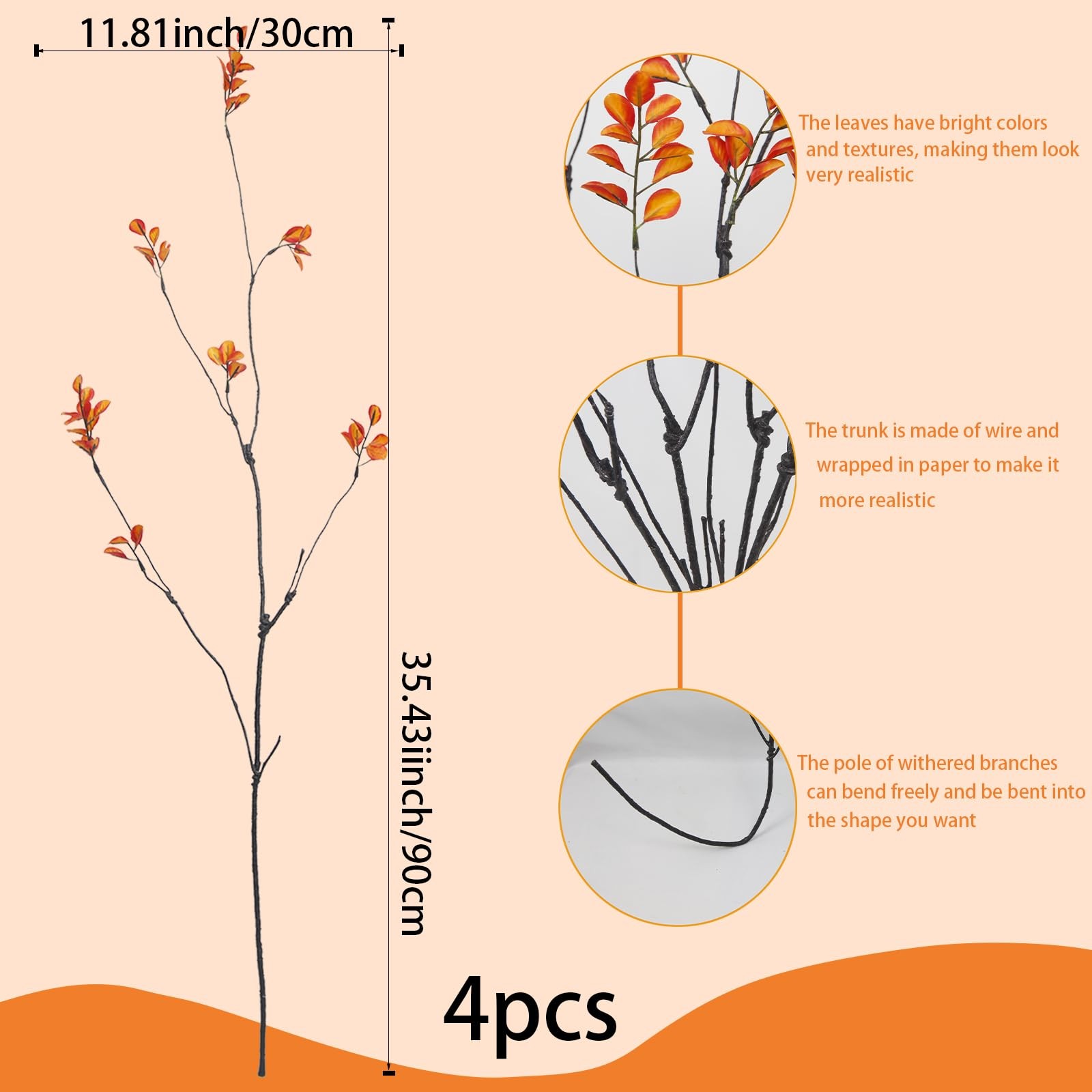 4 Pcs Artificial Greenery Stems Plants 35.4″ Faux Branches for Vase Filler Fa…