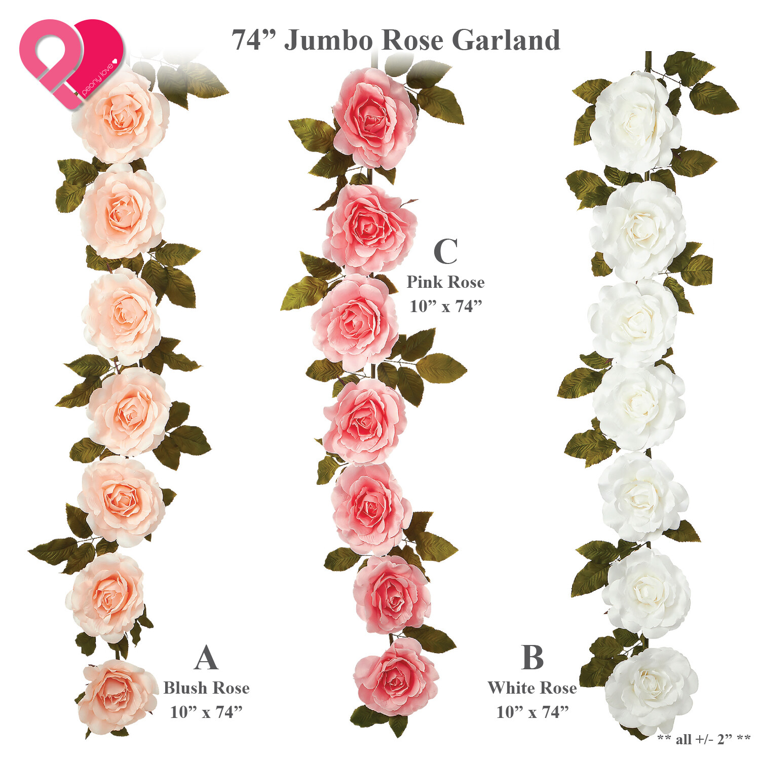 Jumbo Silk Rose Peony Garland Flower Stand Artificial Giant Leaf Vine Big Large