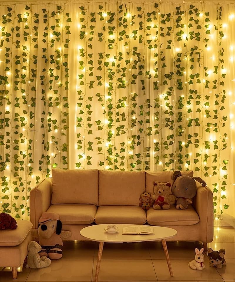 10 Hooks LED Light String Garland: 118-Inch Artificial Ivy for Party & Home