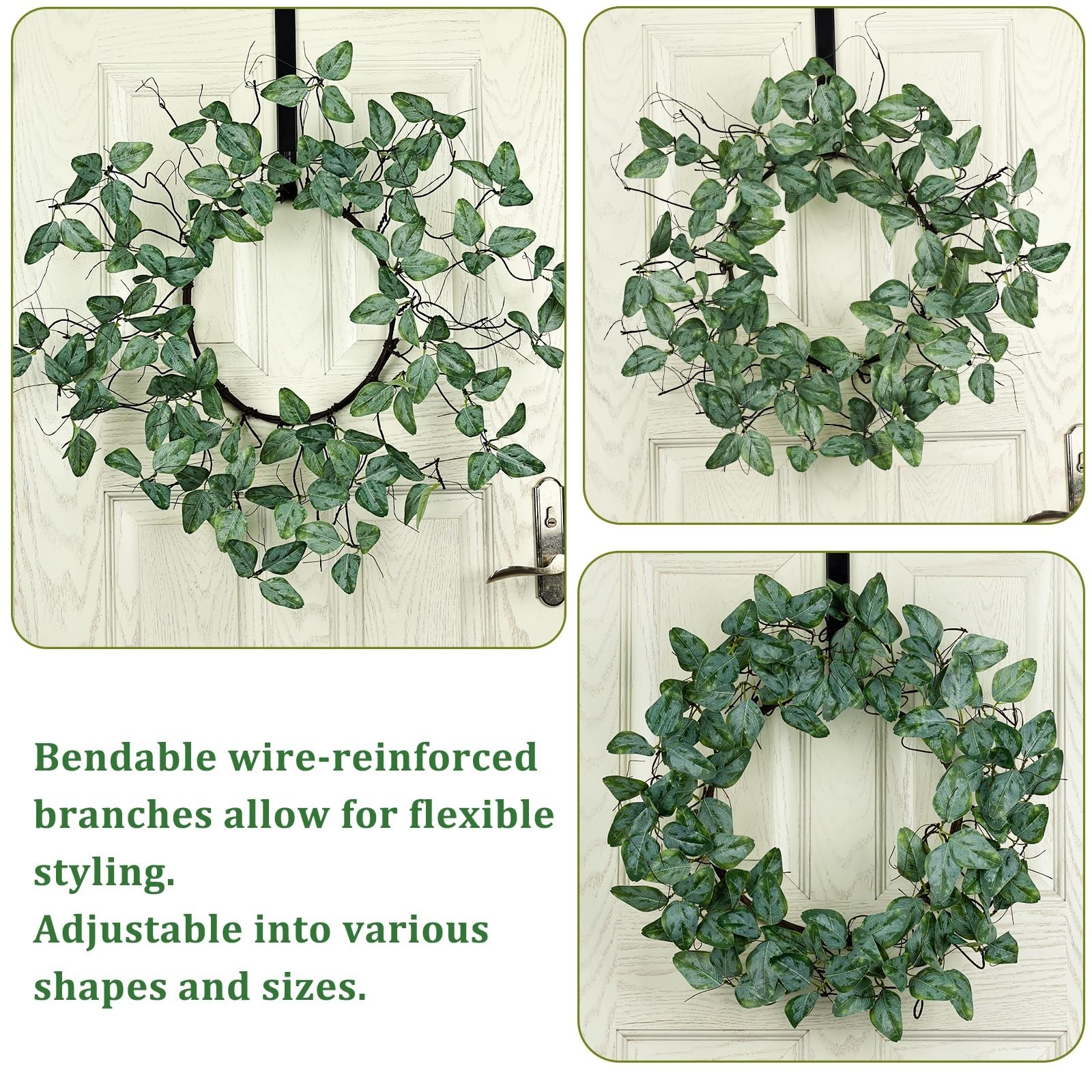 24″ Eucalyptus Twig Wreath for Front Door | Faux Ficus & Silk Foliage, Boho Deco