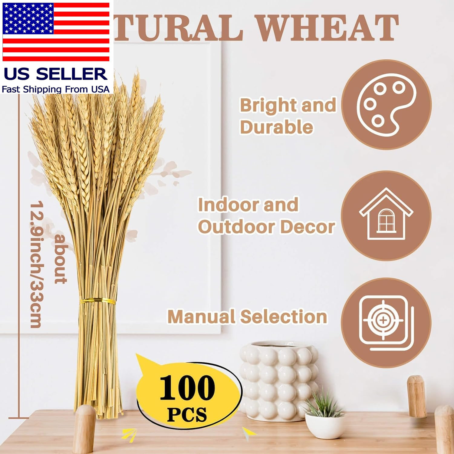 100 Stems Dried Wheat Stalks for Decor – Sheaves Grass Natural Bunch Flowers Hom