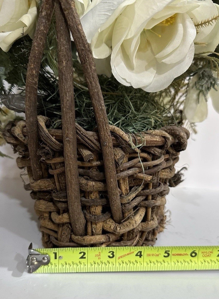 VTG Flower arrangement Rustic Twig Vine Handmade Basket Whimsical Centerpiece
