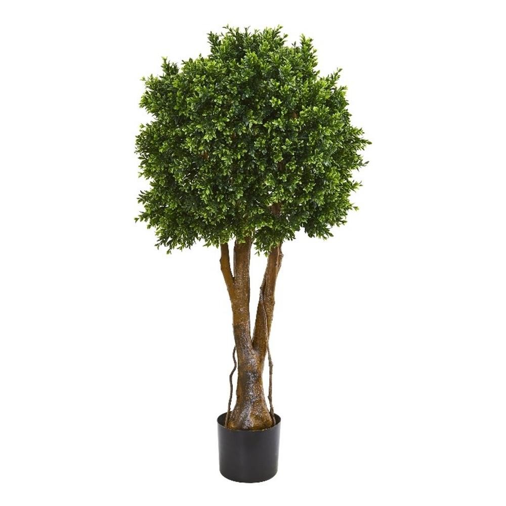 Indoor/Outdoor 46″ Boxwood Artificial Topiary Tree UV Resistant in Green/Black