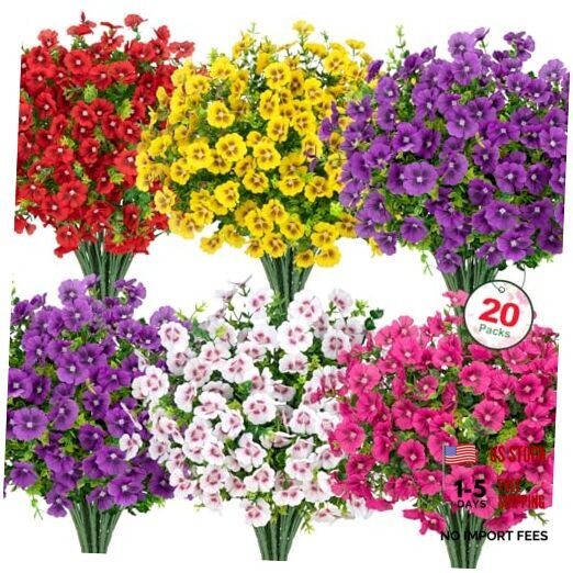 20 Bundles Artificial Flowers for Outdoors, Fake Silk Flowers with Mixed Color