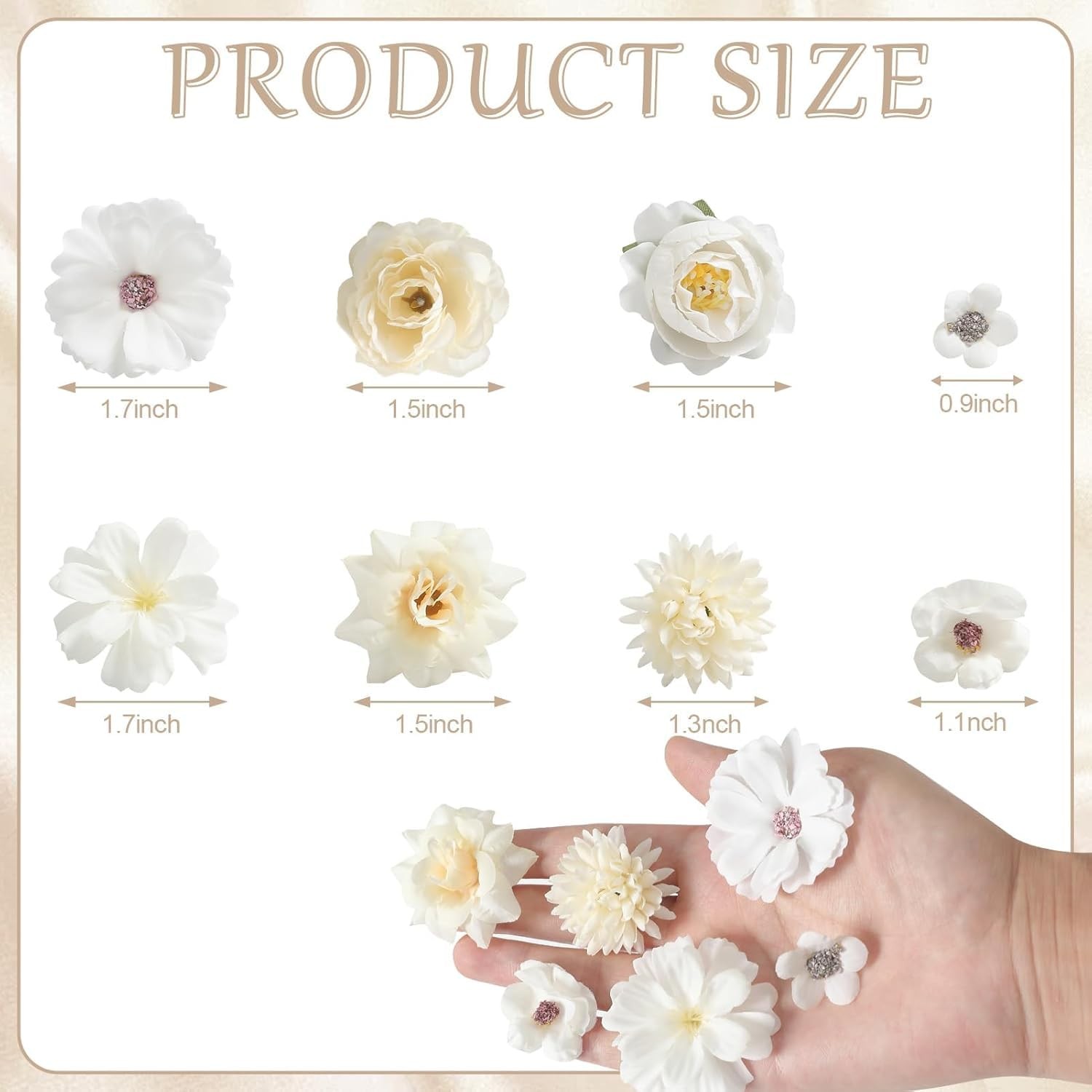 125 PCS Faux Flower Heads Small Silk Artificial Mini Rose Daisy Craft White