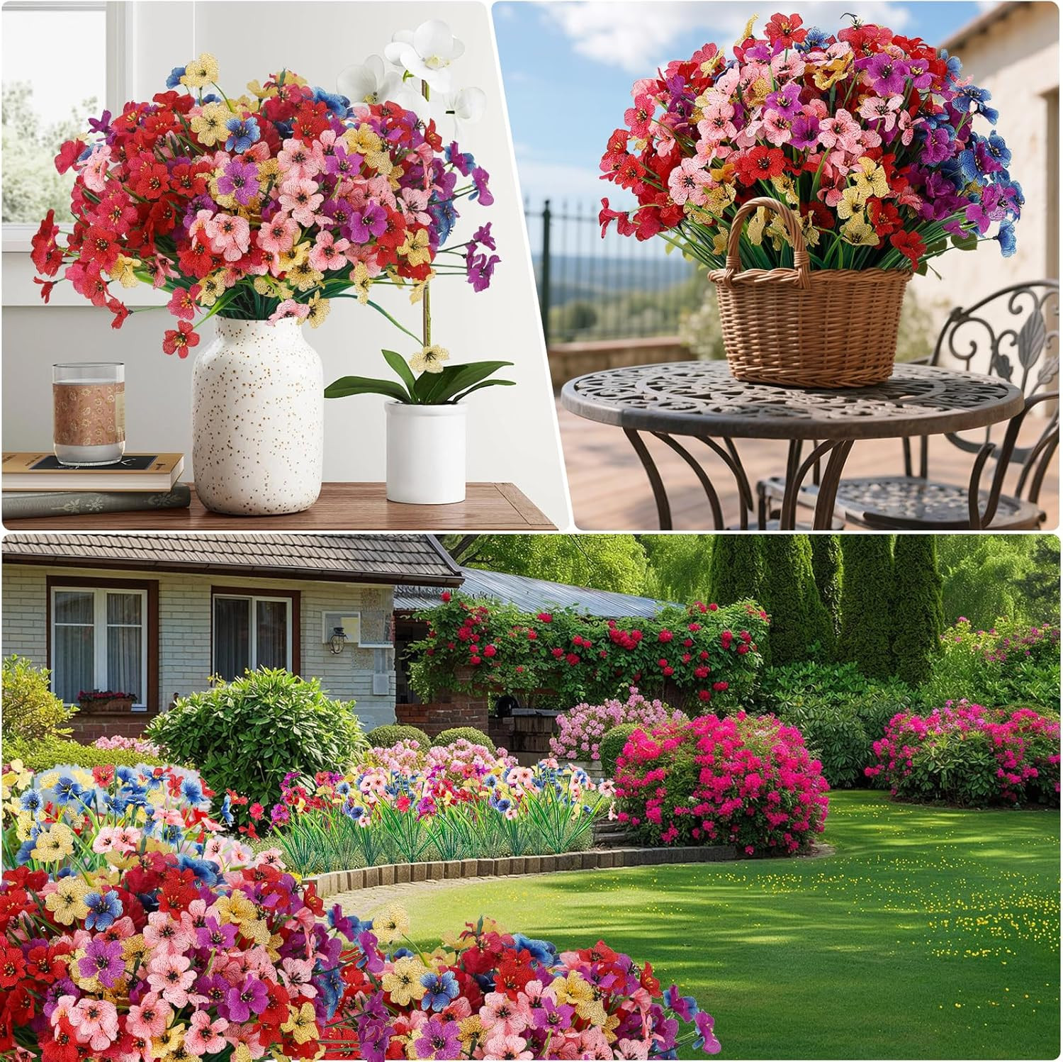20 Bundles Outdoor Artificial Flowers UV Resistant No Fade Plastic Faux Plants