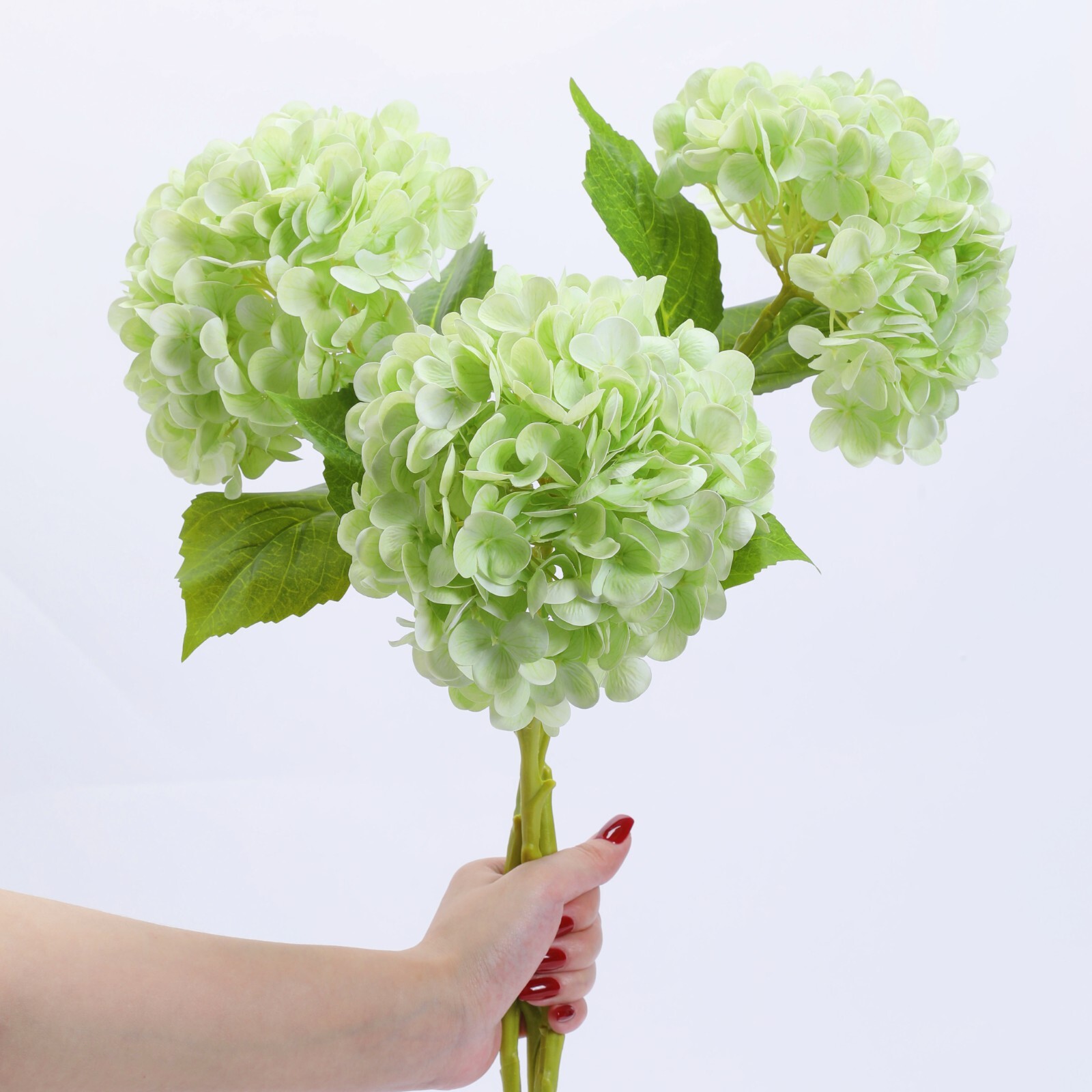 3Pcs Artificial Hydrangea Moisturized Long Stem Fully Blooming Flowers Home Deco