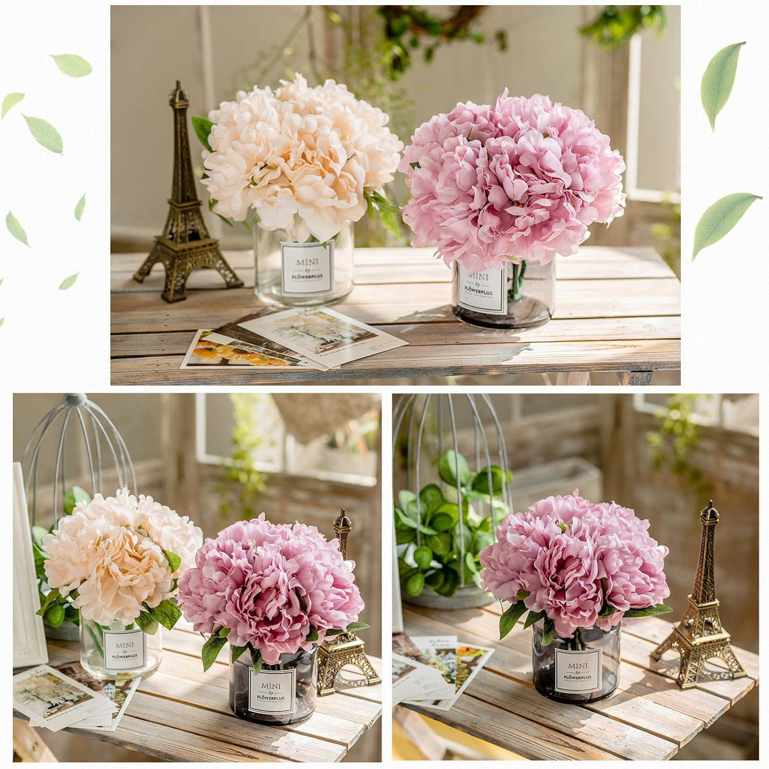 Artificial Peony and Glass Vase, Ins Style Artificial Flower Glass Bottle Set, S