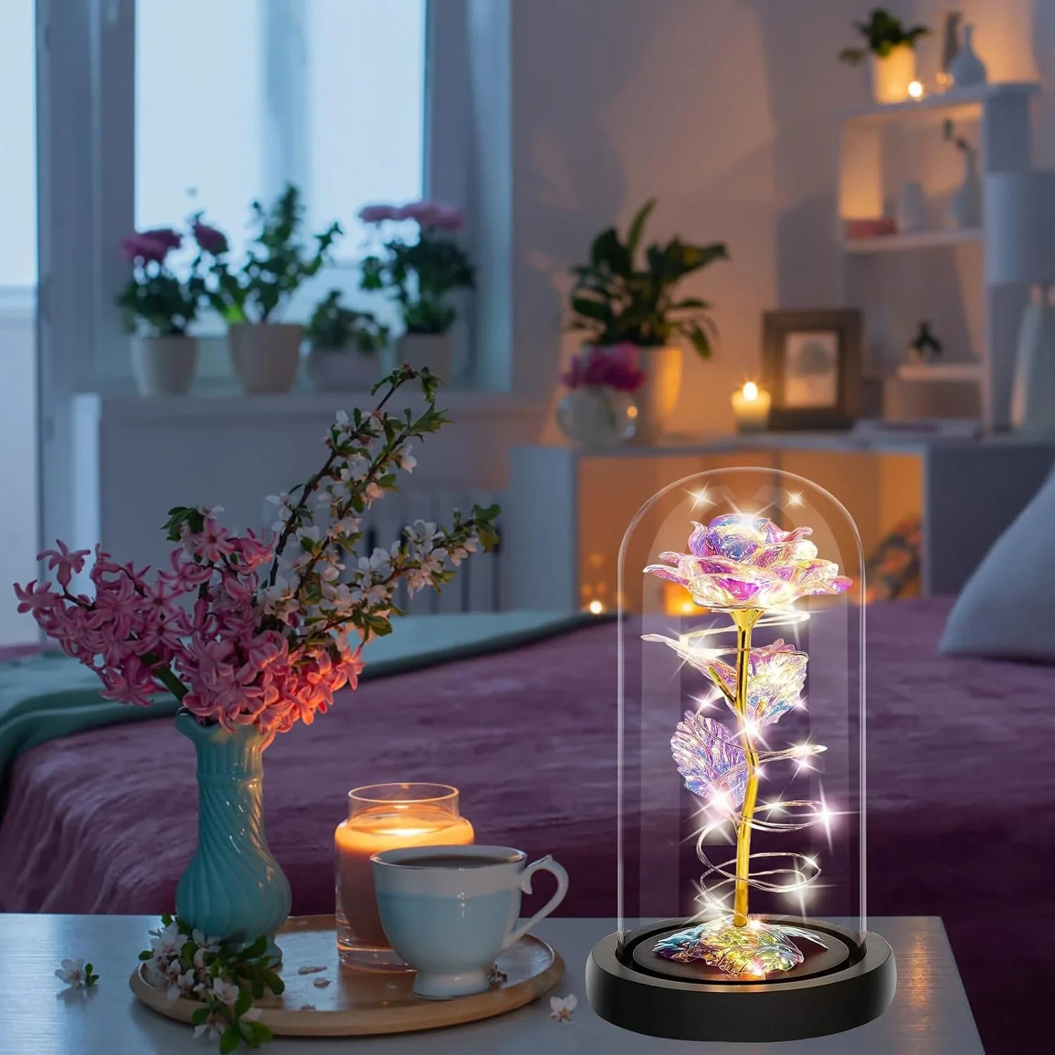 Brand New – Crystal Galaxy Enchanted LED Glass Forever Rose Home Decoration Gift