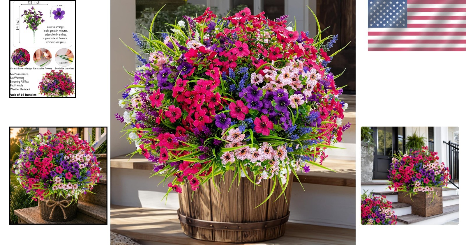 Vibrant UV Protected Faux Flowers – 16 Bundles for Elegant Outdoor Spaces