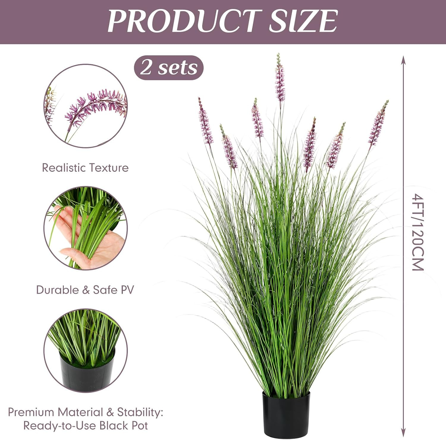 2 Pieces Faux Plants Outdoor 4 Ft Tall Artificial Lavender Plant Potted Artifici
