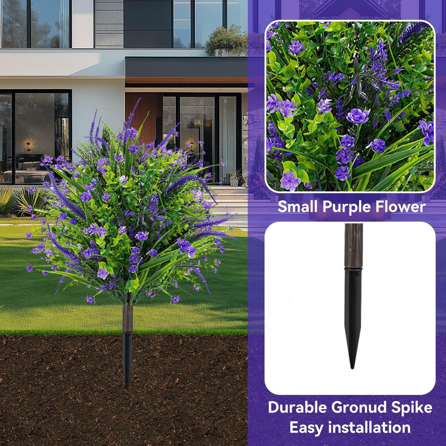 UV Resistant Artificial Boxwood Topiary Ball with Purple Flowers for Outdoor Dec