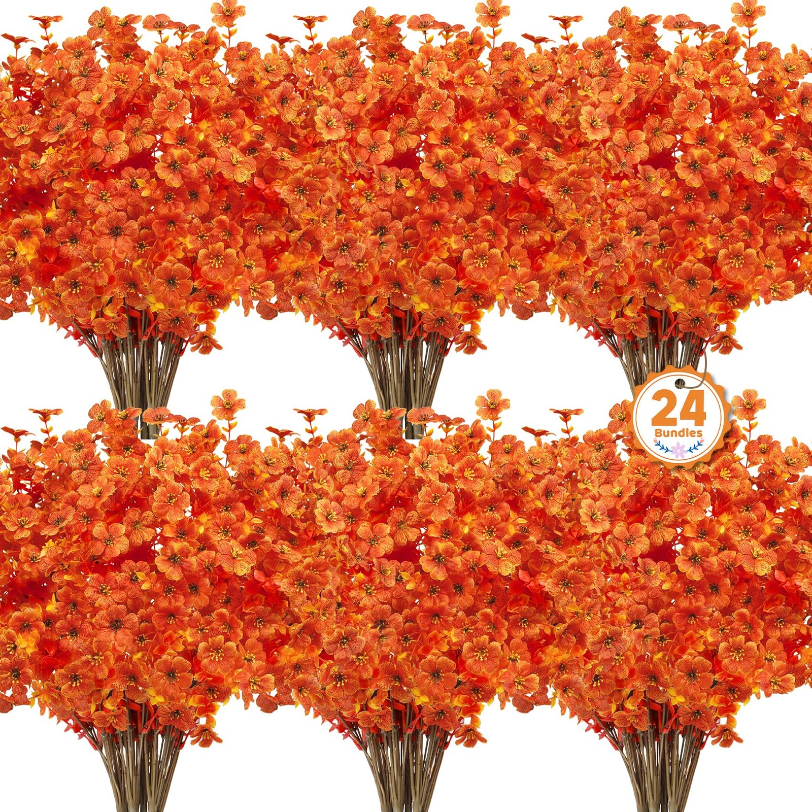 Ouddy Decor Bright Orange Artificial Flowers 24 Pcs