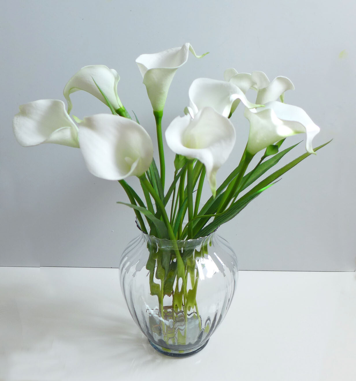 10 Pcs Calla Lily Artificial PU Flower With Grass Wedding Decoration (#72)