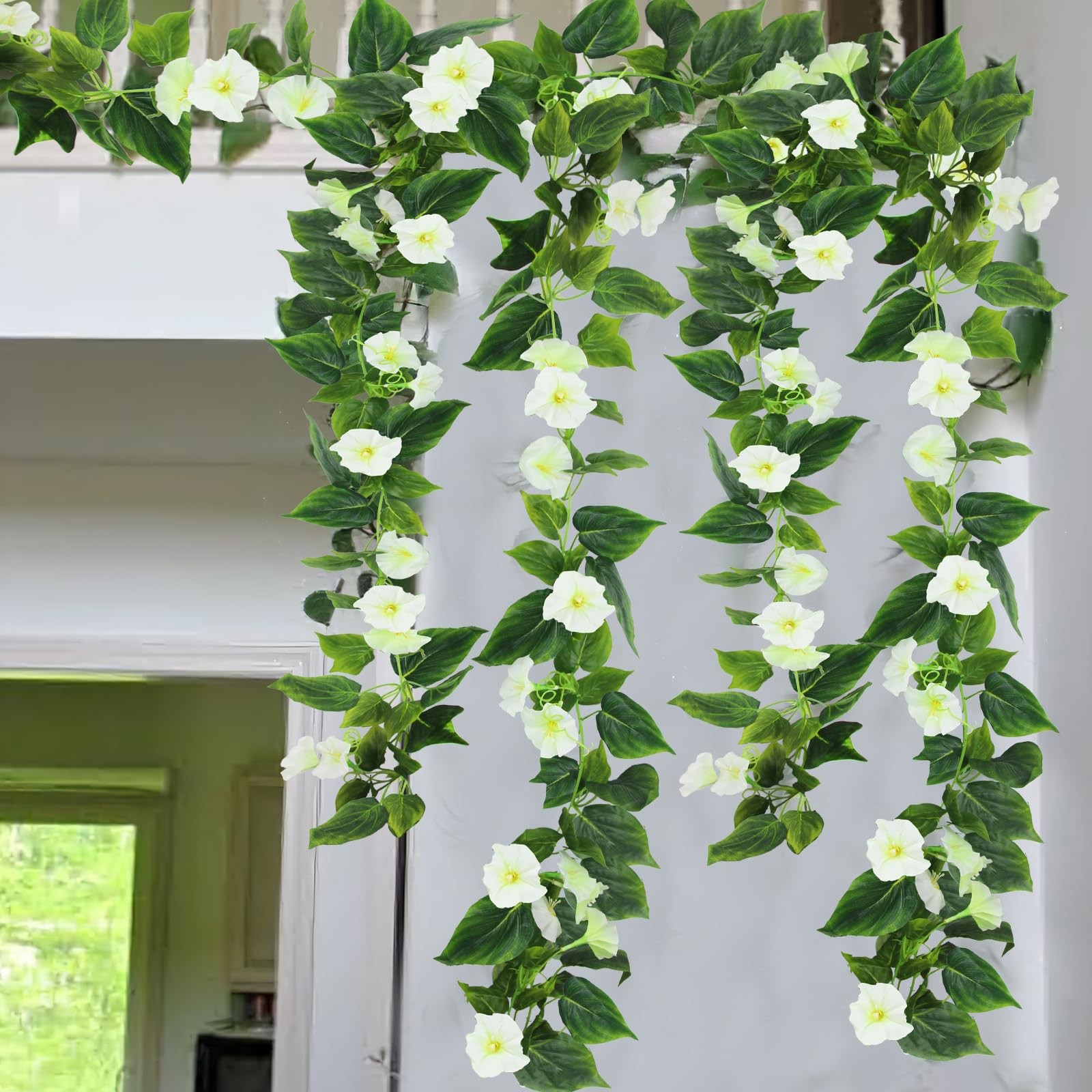 2 Pcs Artificial Vines Silk Morning Glory Vines for Outdoor 15Feet Hanging Pl…