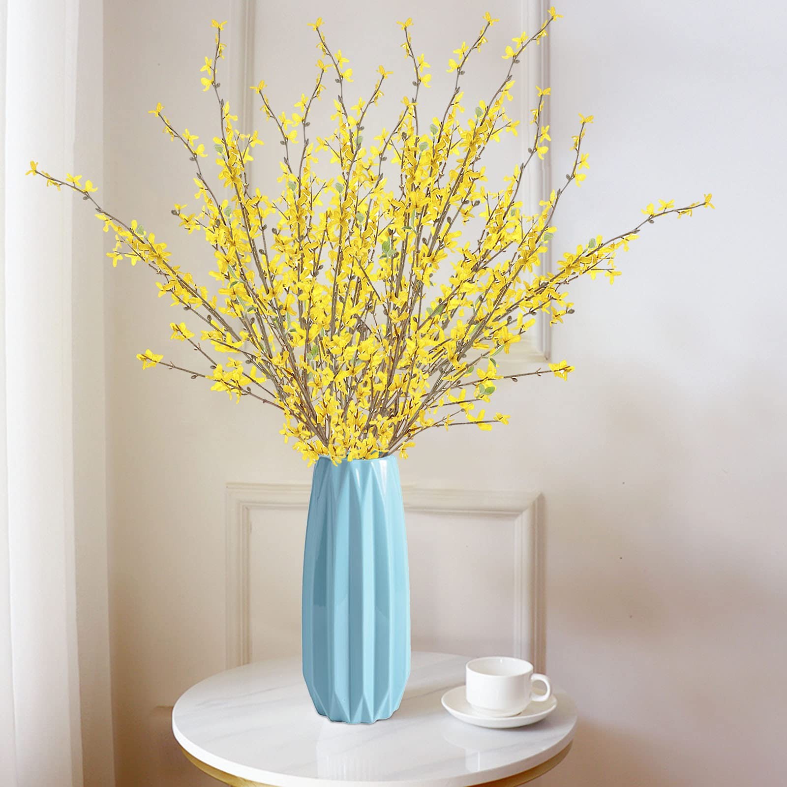 6Pcs Artificial Forsythia Flower Branches 39 Inch Long Faux Yellow Jasmine Ar…