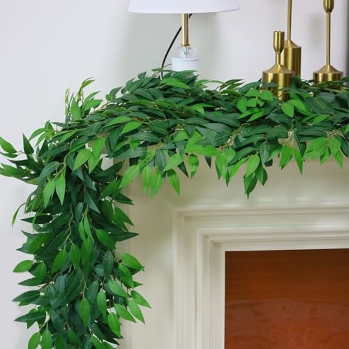 Artificial Vines Garland – Faux Italian Ruscus Vine Greenery – 6.5 Feet
